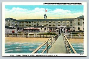 Wrightsville Beach North Carolina Ocean Terrace Hotel VINTAGE Postcard US Flag