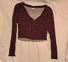 Topshop Floral Crop Top Sweater US Size 8 Button Front Black Red Ribbed Knit