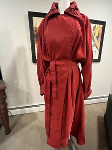 Vintage RARE - EUC Removable Hooded Belted Trench Raincoat Red Dolman- Large