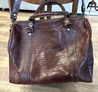 I PONTI Firenze Italian Brown Leather LARGE Travel Tote Duffle Bag Shoulder 18