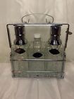 Vintage Mid Century Modern Glass Decanters / Bar Set Trio / With Chrome Carrier