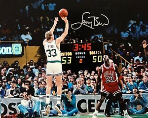 Larry Bird Autographed Boston Celtics 16x20 Photo With Michael Jordan BIRD HOLO