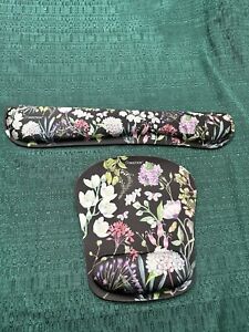 Mouse Pad with Wrist Support and Keyboard Wrist Rest, Arc , Black Floral