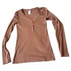 Women's XL H&M Long Sleeve Muted Pink V-Neck Ribbed T-Shirt