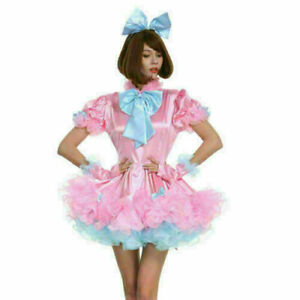 lockable Pink Sissy maid satin dress cosplay costume Tailor-made:1.