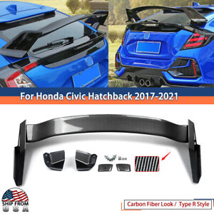 Carbon Style Rear Spoiler Wing Type-R Style For 2017-2021 Honda Civic Hatchback