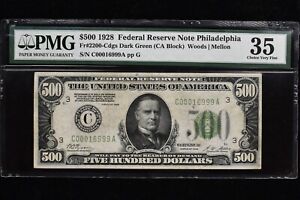 1928 $500 FEDERAL RESERVE NOTE ✪ PMG VF-35 ✪ VERY FINE 999 C PHILA ◢TRUSTED◣