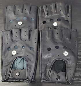 Fingerless Genuine Leather Driving Chauffer, Cycling Gloves with Knuckle Holes