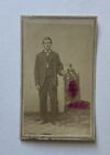 Antique CDV Photo Man Standing By Chair Hand Tinted Attica, Indiana