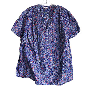 Woman Within Womens Tunic Blouse Top Plus 3X 30/32 Purple Floral Ditsy Pleated