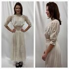 ANTIQUE EDWARDIAN BRODERIE ANGLAISE LAWN AFTERNOON TEA/WEDDING DRESS XS