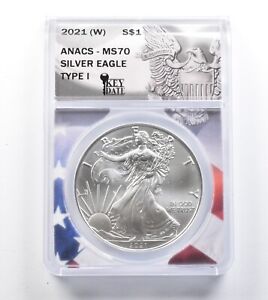 MS70 2021-(W) American Silver Eagle - Type 1 - Key Date - Graded ANACS *723
