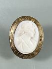 Antique Gold Filled Victorian White & Pink Cameo Shell Carved Pin Brooch