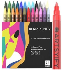 ARTSYIFY Acrylic Paint Pens-Set of 24 Premium Markers Extra Fine Tip 0.7mm