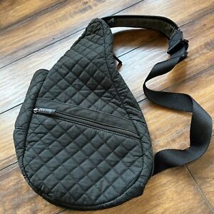 LL Bean Ameribag Healthy Back Bag Sling Quilted Black With Leather Flap