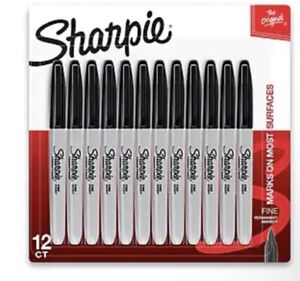 Sharpie 30001 Fine Tip Permanent Markers, Black - 12 Count