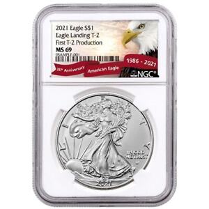 2021 American Silver Eagle Type 2 NGC MS69 First T2 Production Exclusive Eagl...