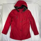 Liz Claiborne Hooded Coat Size Small Removeable Flannel Liner Cinch Waist Red
