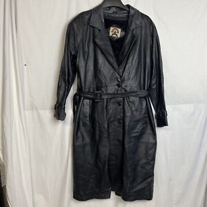 Phase Two Women's Black Leather Belted Trench Coat Size M