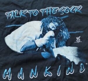 WWF Mankind Talk To The Sock Vintage Shirt WWE Wrestling  Tshirt Black Size XL
