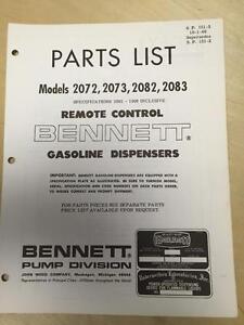 Bennett Parts Catalog Manual ~ Models 2072 2073 2082 2083 Gas Pumps Dispensers b