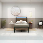 TWIN Size/GREY Platform Bed with LED Lights Strong Weight Capacity Non-Slip