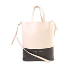 CELINE Cabas Tote Bag Hand Shoulder Bag Calfskin Leather Black White