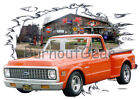 1971 Orange Chevy Pickup Truck a Custom Hot Rod Garage T-Shirt 71 Muscle Car Tee