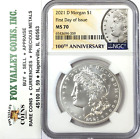 2021-D MORGAN SILVER DOLLAR NGC MS70 100TH ANNIV. FDOI FIRST DAY OF ISSUE! RARE!