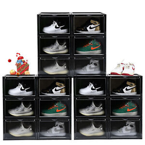 1/2/4/6Pcs Black Magnetic Shoe Storage Box Sneaker Case Stackable Container XL