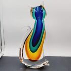 Sculpture Cat Murano Style Art Glass 11 in Tall Sleek Multi Colored Modern