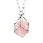 1pc Handmade Rose Quartz Crystal Pendant Holder Necklace Stainless Steel Cage
