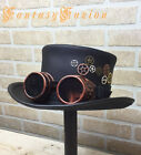 Steampunk Hat Cyber Goggles Gears Futurist Industrial Leather Top Hat