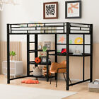 Twin Full Size Loft Bunk Bed Frames Metal Loft Bed with Desk and Storage Shelves