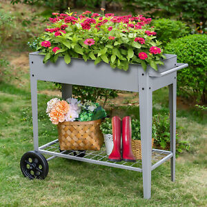 Raised Garden Bed on Wheel Outdoor Elevated Planter Box for Flower Vegetables