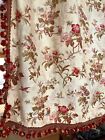 Antique French Printed Cotton Curtain Floral Birds Bobble Trim Panel 1