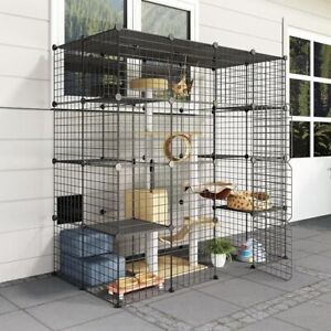 Outdoor Cat House, Cages Enclosure with Super Large Enter Door black 55L x 28W