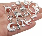 10 Dog Charms Cat Pendants Assorted Charms Lot Paw Print Antiqued Silver Mix