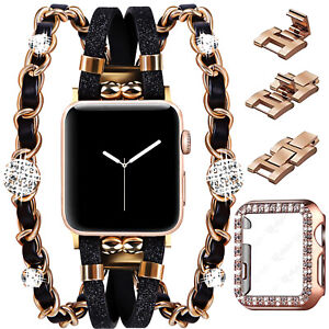 Bling Leather Bracelet for Apple Watch Series 9 8 7 SE iWatch Band 44/38/40/45mm
