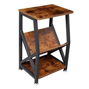 Industrial Side Table, Record Player Stand with Storage Shelf for Coffee