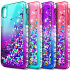 Case For iPhone X XR XS Max Liquid Glitter Cute Girl Women Cover +Tempered Glass