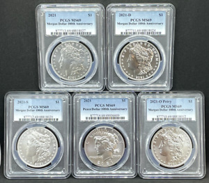 2021 $1 Morgan Silver Dollar P, D, Peace, S, O - PCGS MS69 - 5 coin lot