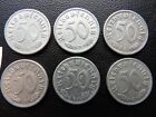 Germany ALMUMINIUM 1935 full set A,D,F,E,G,J 50 Reichspfennig Coins M