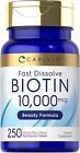 Biotin 10000mcg | 250 Fast Dissolve Tablets | Max Strength | by Carlyle