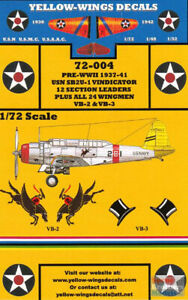 YWD72004 1:72 Yellow Wings Decals SB2U-1 Vindicator VB-2 VB-3