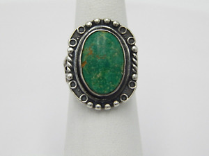 Vintage Old Pawn Southwestern Navajo Sterling Silver Green Turquoise Ring Sz 6.5