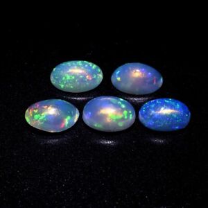 5pcs Lot 1.63ct t.w 6x4mm Oval Cab Natural Play-of-Color Crystal Opal, Ethiopia