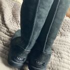 Women’s Black Fur Lined Tall 12-13”Ugg Boots Size 8 Womens Suede Australia
