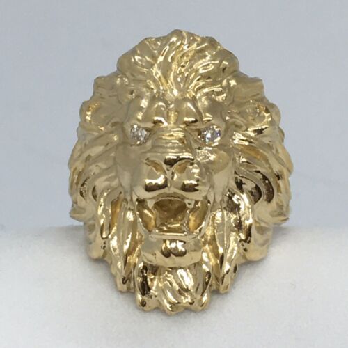 Men's Lion Face Diamond Ring 14K Yellow Gold Size 10.5 weighting 17.5