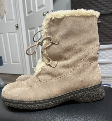 Bare Traps Whitney Beige Suede Leather Faux Fur  Winter Boots Women's Size 9
